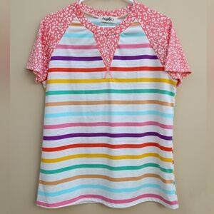 Haptics by Holly Harper | Rainbow Stripe & Leopard Raglan Tee - S